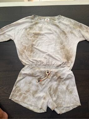 Sundry Light Gray Tie-Dye Lounge Set - Short Sleeve Top & Shorts